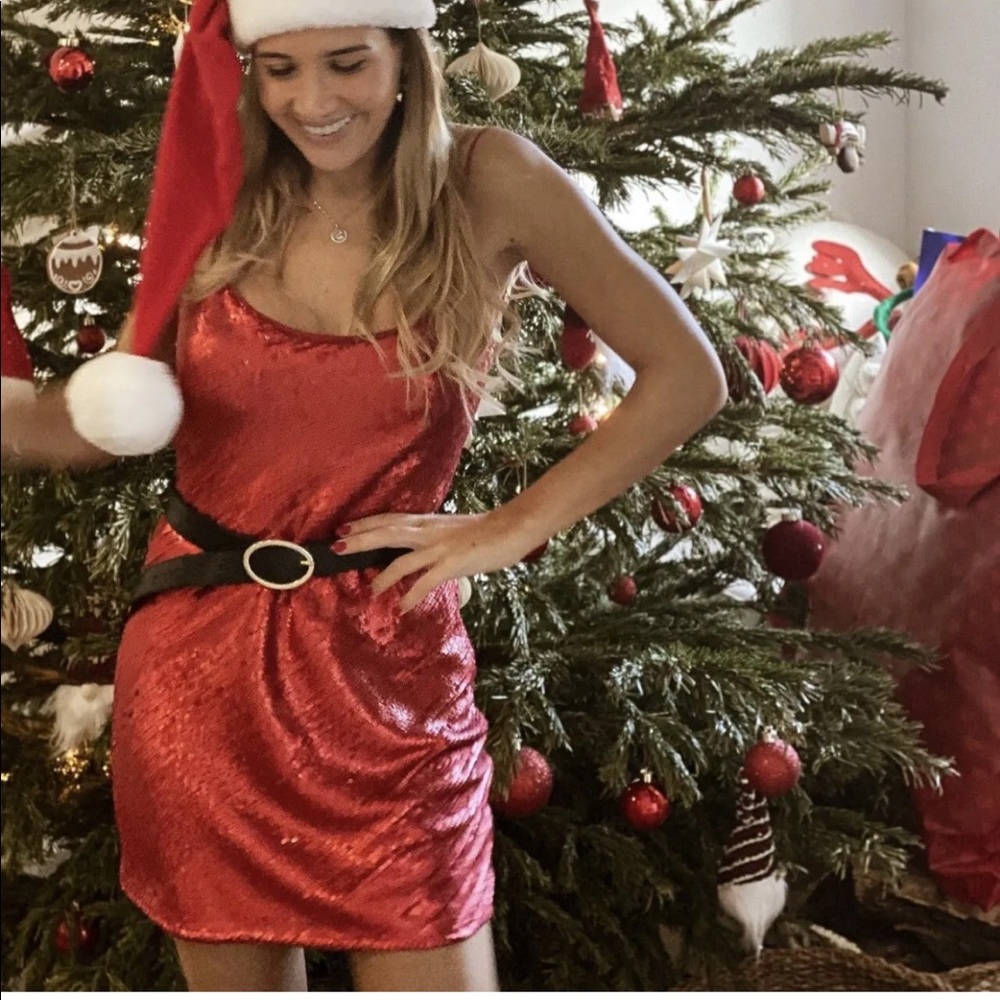 Zara Red Sequin Dress Size Medium